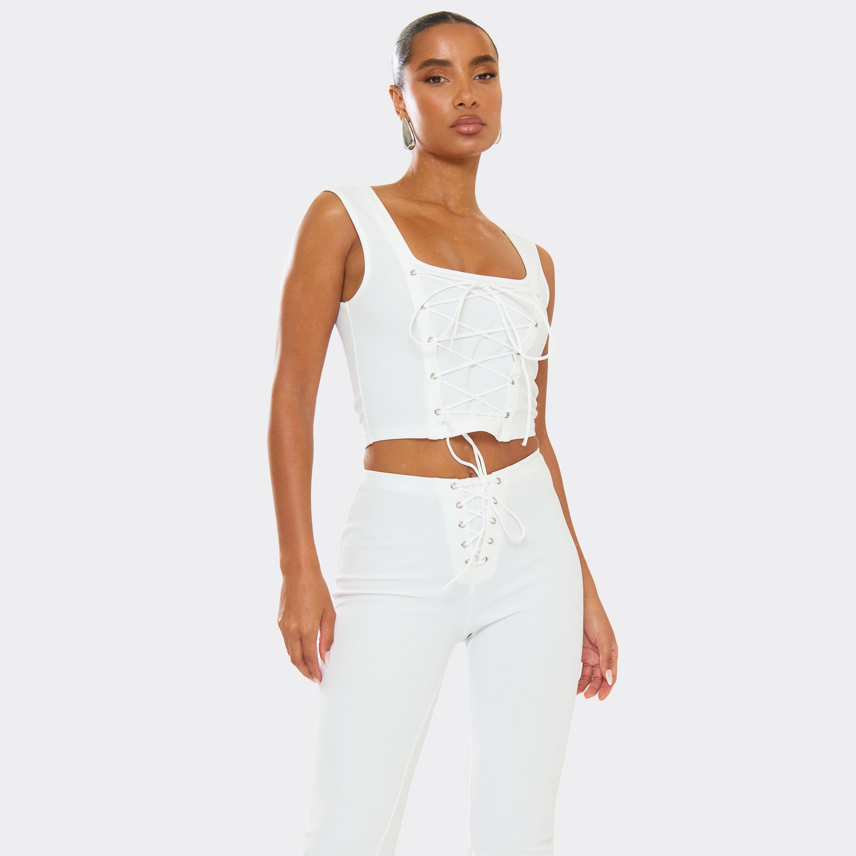 Image of Square Neck Tie Front Detail Top In White, Women's