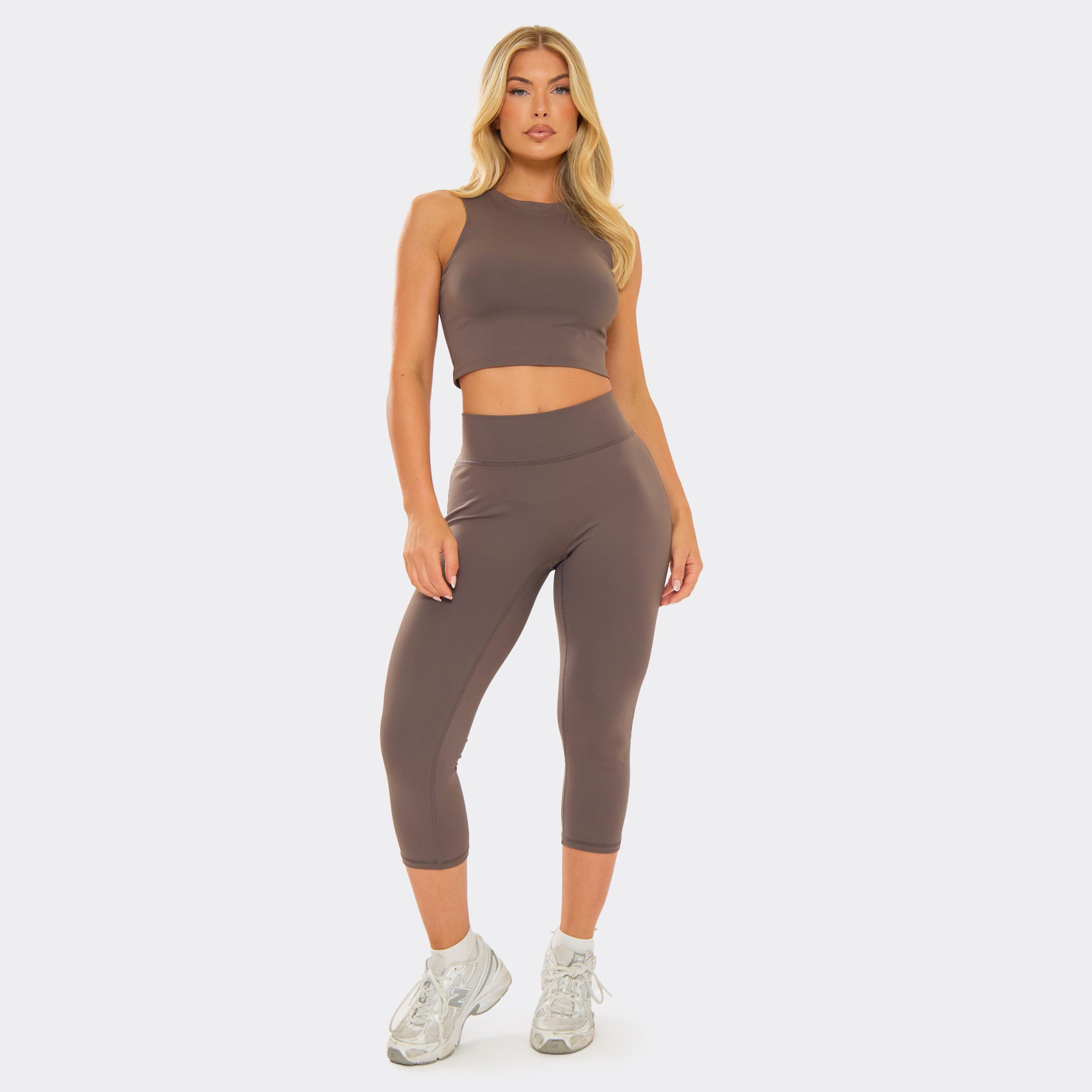Mid Rise Sculpt Active Capri Leggings In Brown, Women's Size UK 6