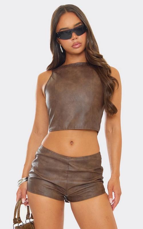 High Neck Zip Front Suspender Detail Extreme Crop Top In Hot Pink