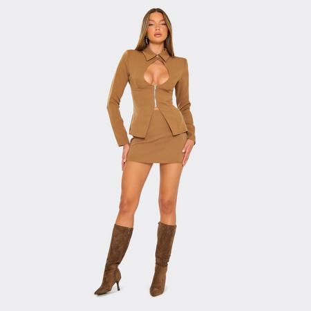 Mid Waist Tailored Mini Skirt In Camel Brown, Women's Size US