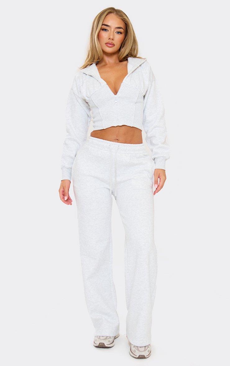 Cinched Waist Zip Up Hoodie And Wide Leg Joggers Co-Ord Set