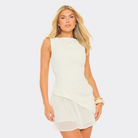 Sleeveless Contrast Frilled Hem Detail Mini Dress In Cream, Women's Size US