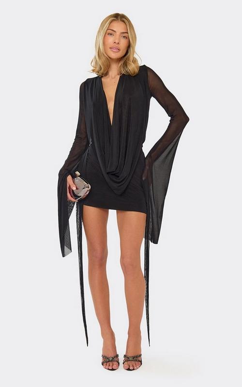twist cut out long sleeve mini dress in midnight black Sleeveless Front Bodycon | EGO US Asos design