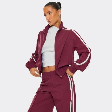 Long Sleeve Contrast Stripe Detail Zip Up Front Oversized Shell Jacket In Plum, Women's Size US