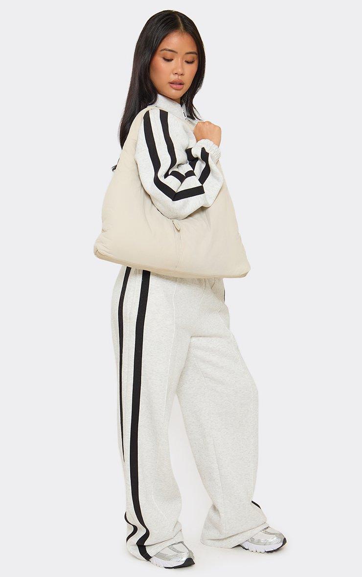 Mid Rise Contrast Stripe Straight Leg Joggers In Light Grey Marl