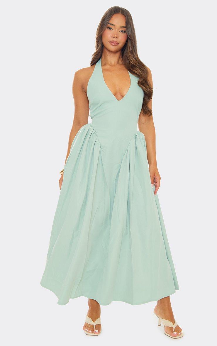 sage green midi dress Love Follows Dress, X-Small - The Mint Julep Boutique Faux chest pockets keep the look clean and streamlined V Neck Dipped Waist Pleated