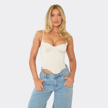 Strappy Tie Lace Back Corset Top In Champagne Satin, Women's Size US