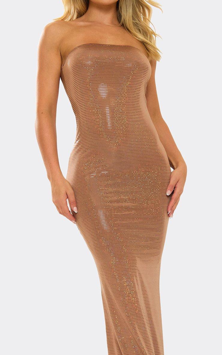 Bandeau Fitted Maxi Dress In Brown Metallic Glitter | EGO US | EGO