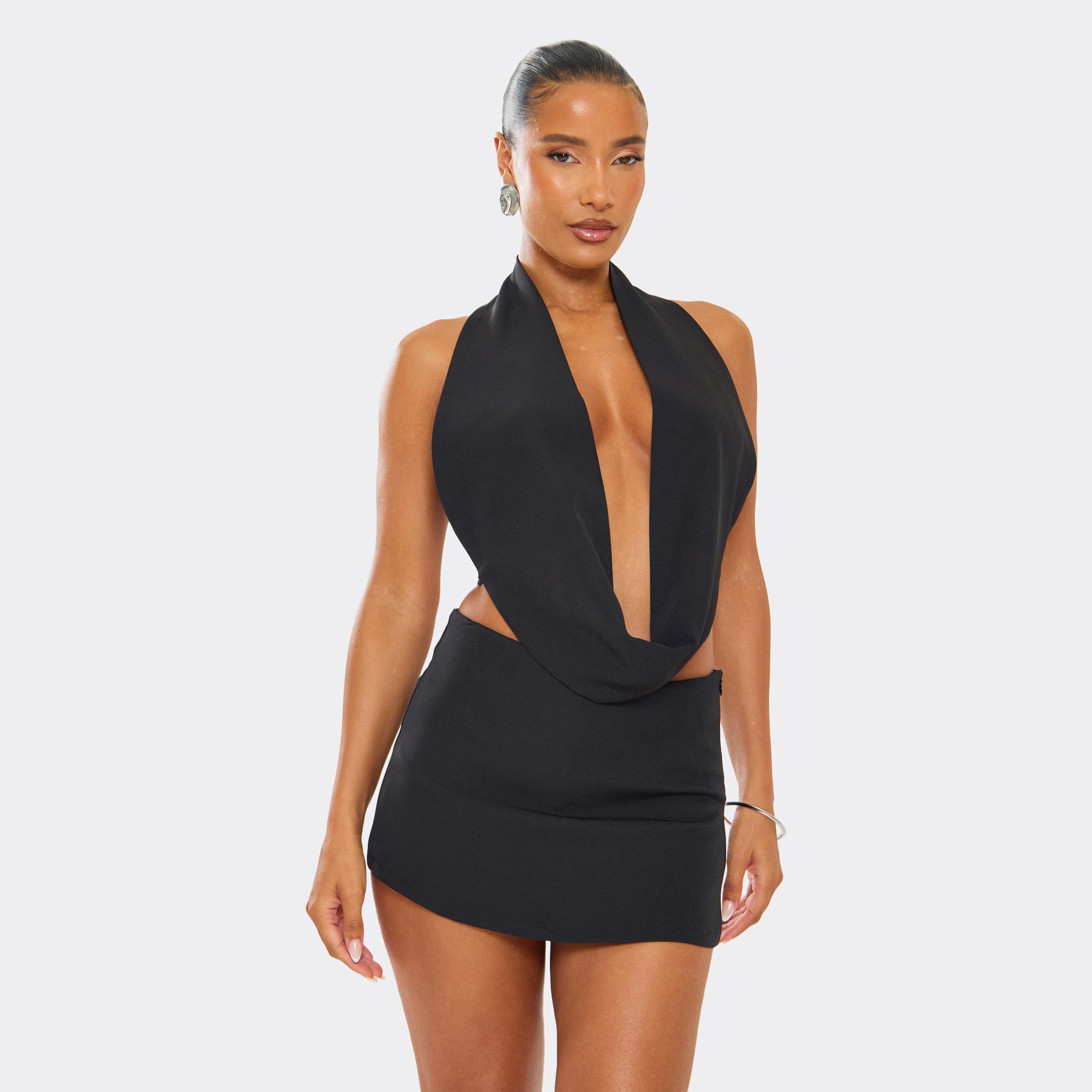 Image of Cowl Neck Open Back Top In Black Woven, Women's