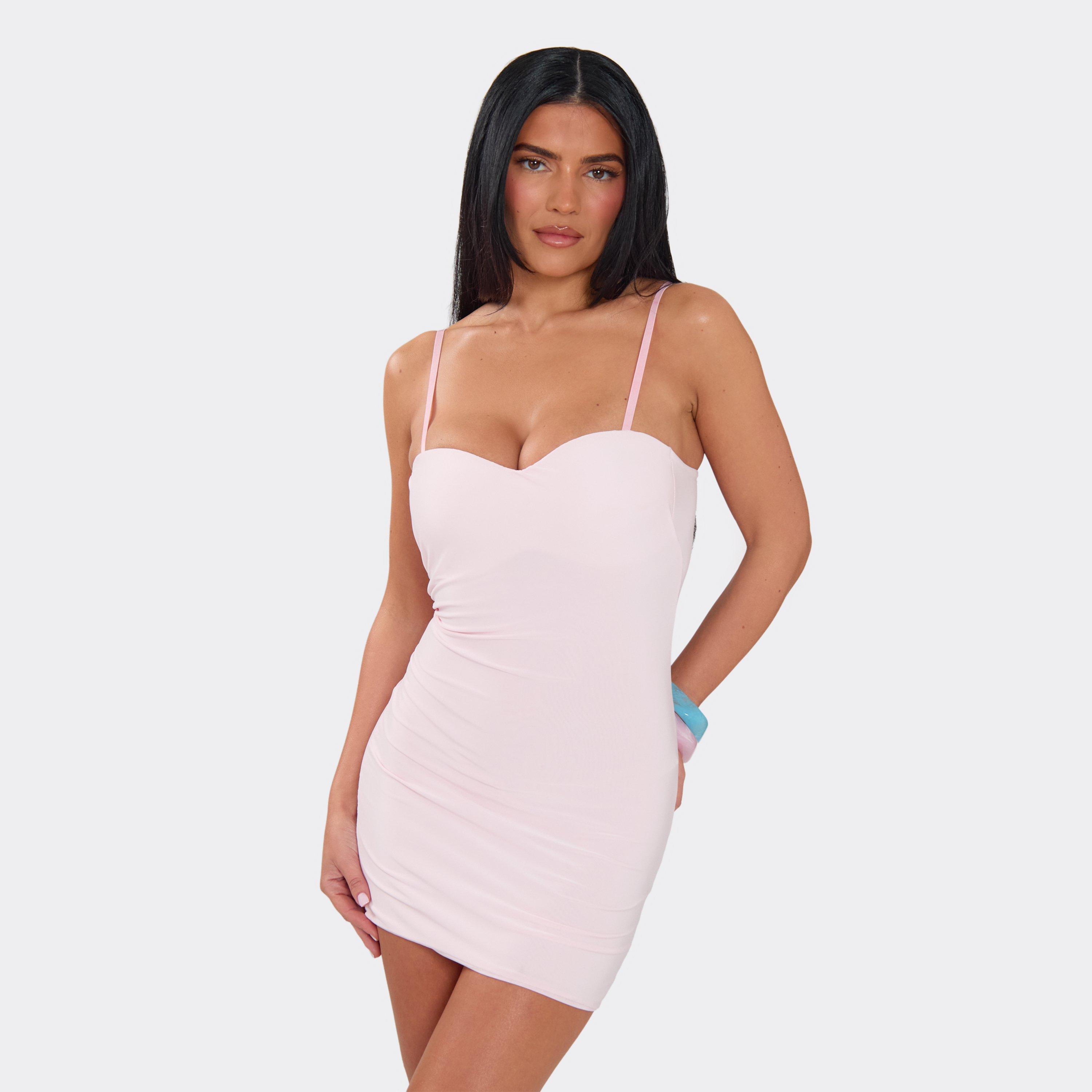 Strappy Sculpting Bust Detail Mini Dress In Pink, Women's Size UK 14
