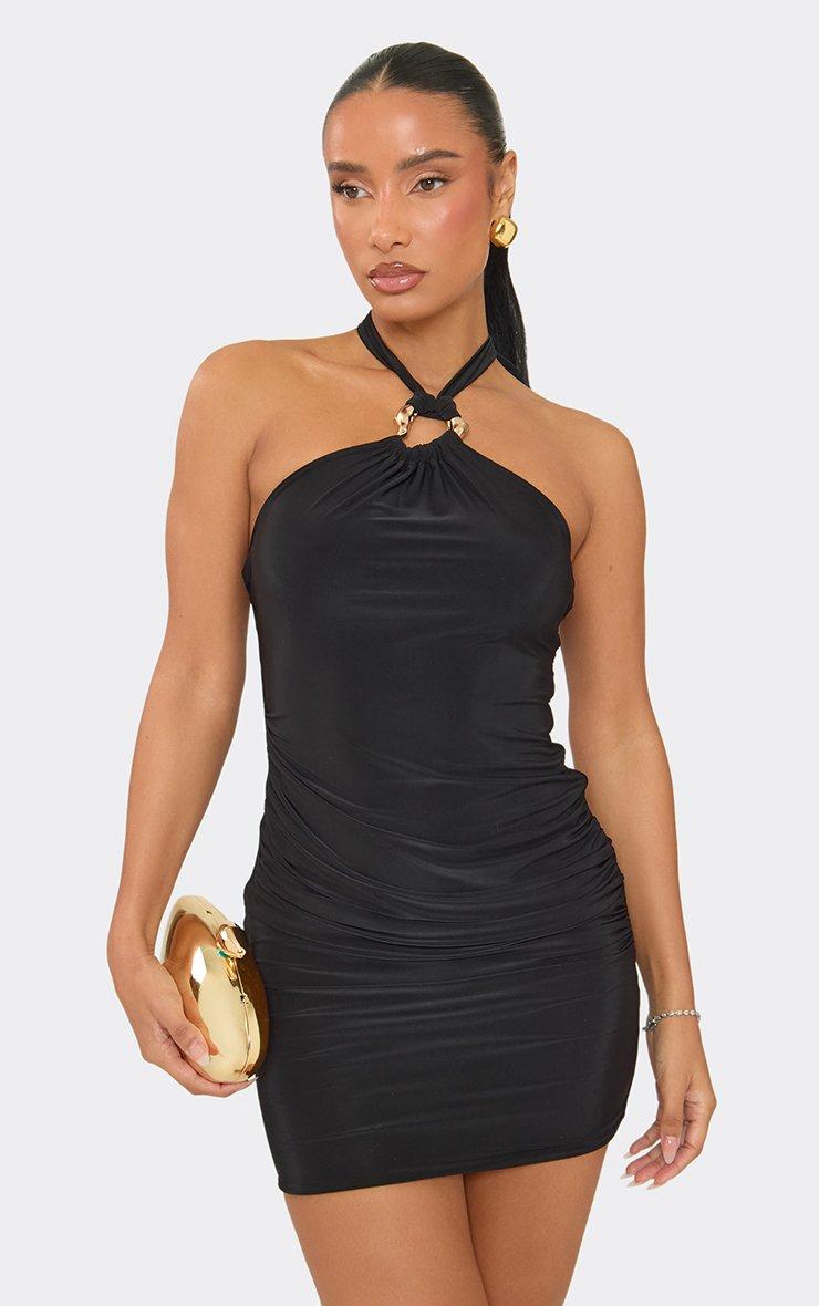 black halter top cocktail dress Cabaret Mini | | Womens Strut to the sound of clinking glassesPropose a toast to this crepe knit dress as it falls from a crisscrossing halter neckline that continues into a matching design across the open back Womens Sexy High Neck Halter