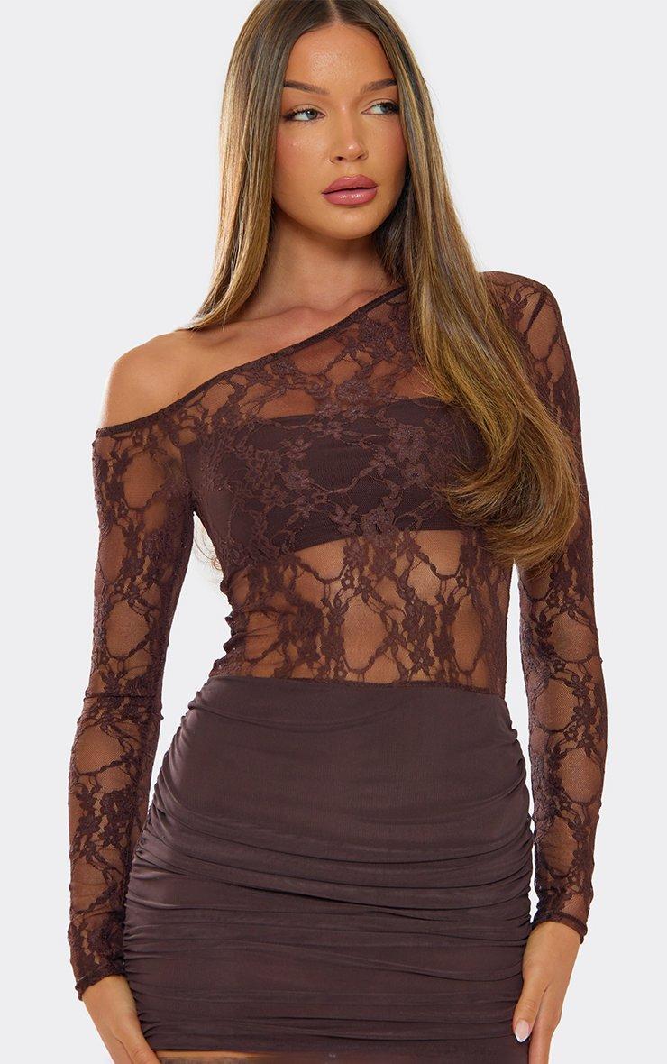 Asymmetric Off The Shoulder Contrast Lace Mini Dress In