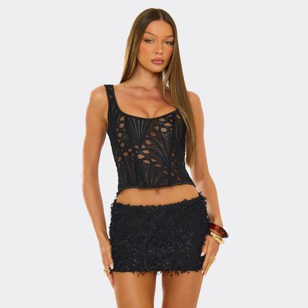 Strappy Stretch Zip Back Detail Corset Top In Black Lace, Women's Size US