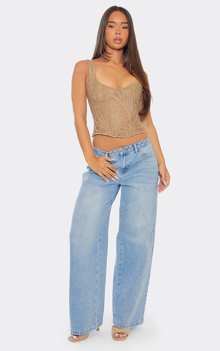 Scoop Neck Strappy Corset Top In Khaki Green Lace | EGO US | EGO