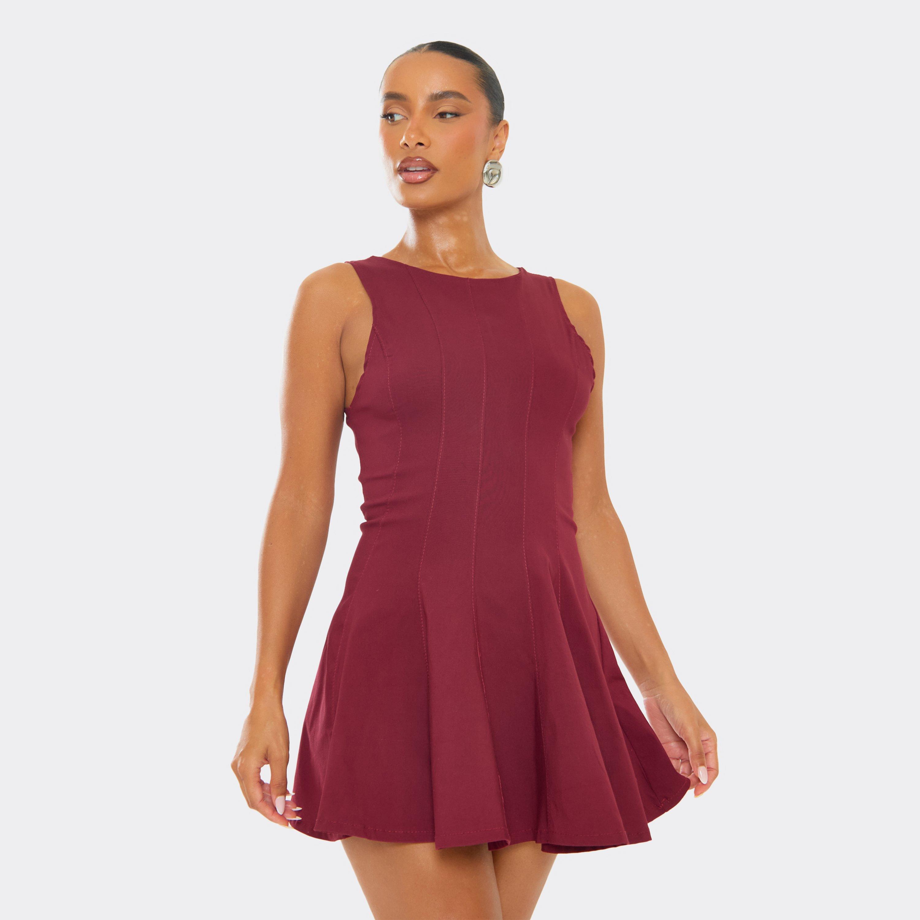 Racer Skater Mini Dress In Burgundy Bengaline, Women’s