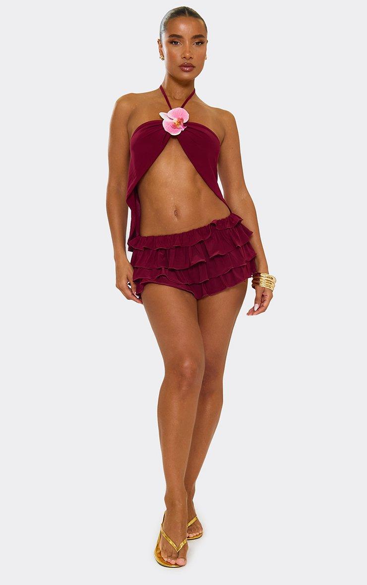 Low Rise Tiered Frill Micro Shorts In Wine Lace | EGO EU | EGO
