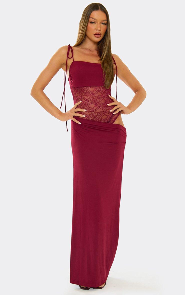 burgundy maxi dress lace self-portrait - Off Shoulder Gathered Complete the look with clear heels and chunky gold jewellery for a standout fit Mermaid V Neck Backless Burgundy