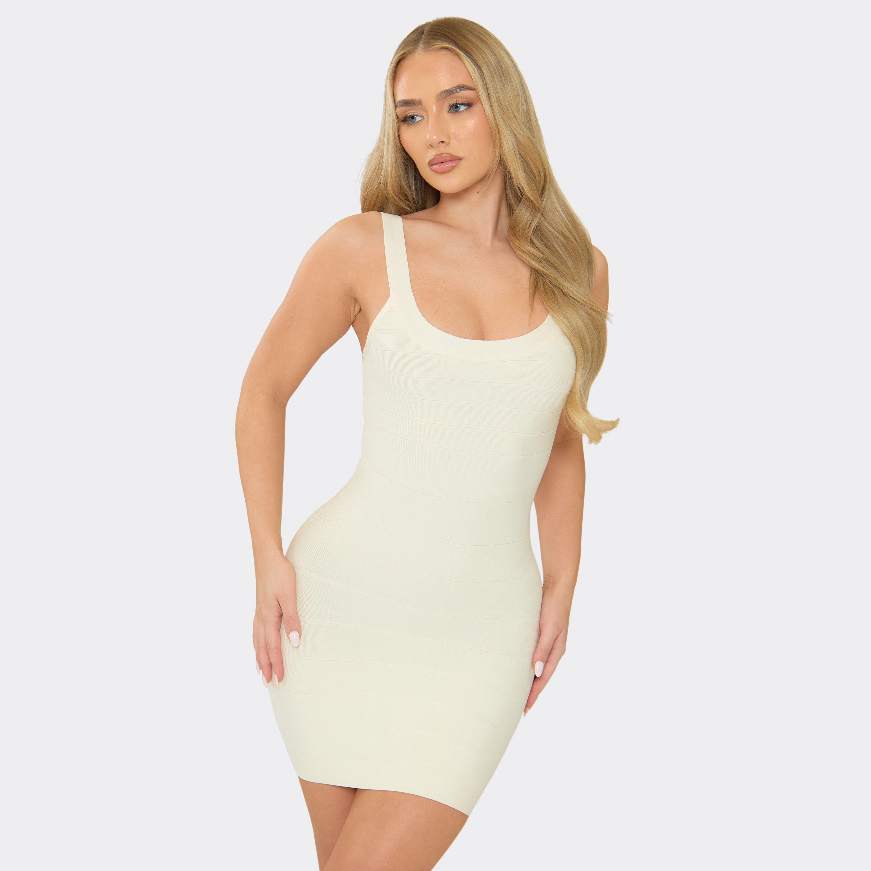 Scoop Neck Mini Dress In Cream Bandage, Women’s