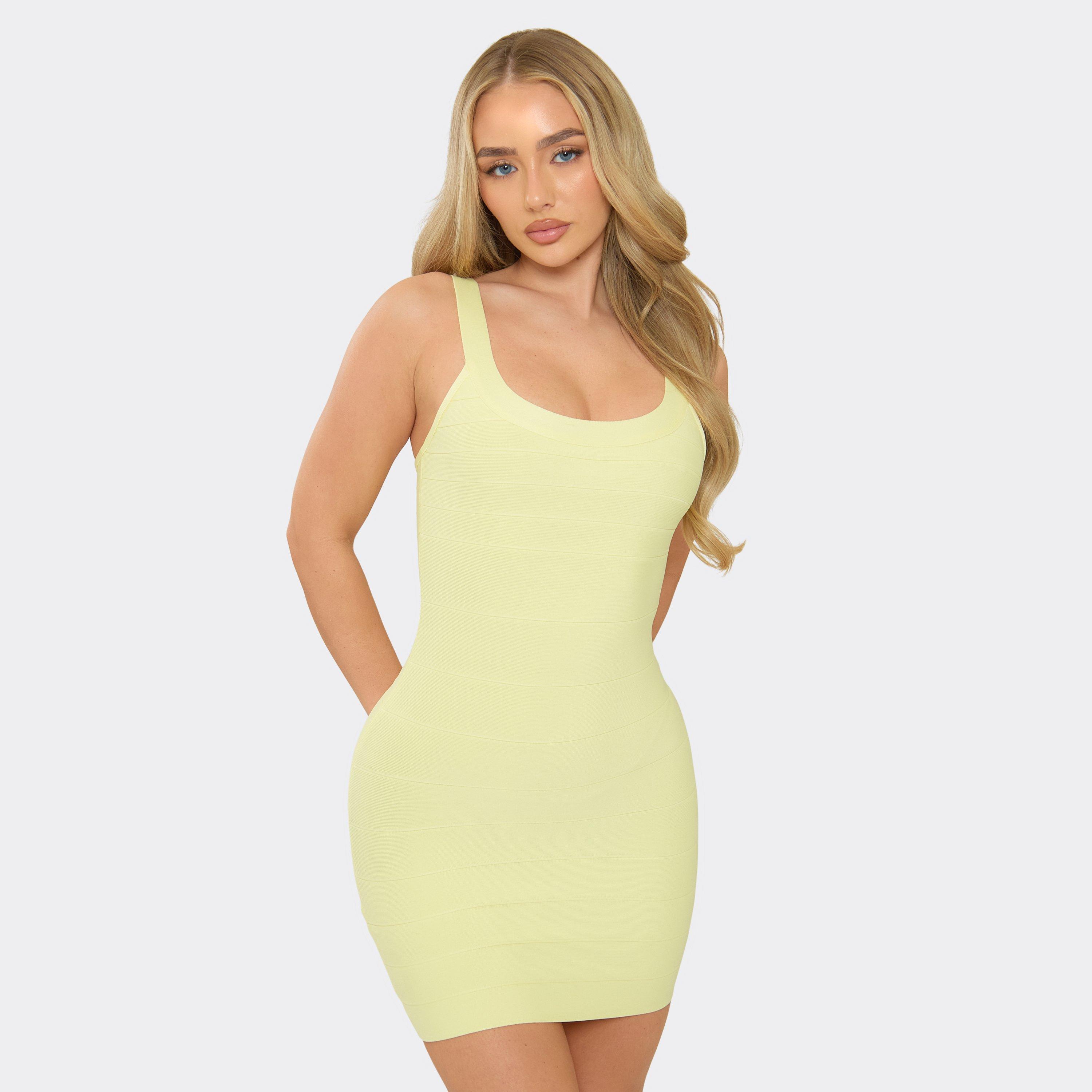 Scoop Neck Mini Dress In Lemon Bandage, Women’s