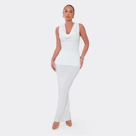 Cowl Square Neck Detail Maxi Dress In White, Women's Size US