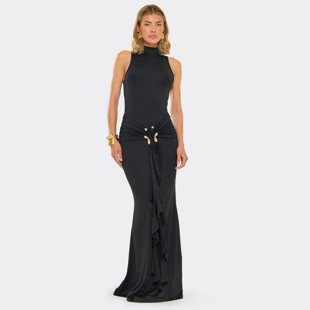 High Neck Snake Trim Detail Maxi Dress In Black, Women's Size US