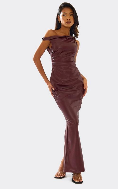 Strappy Square Neck Maxi Dress In Dark Burgundy Faux Leather | EGO UK