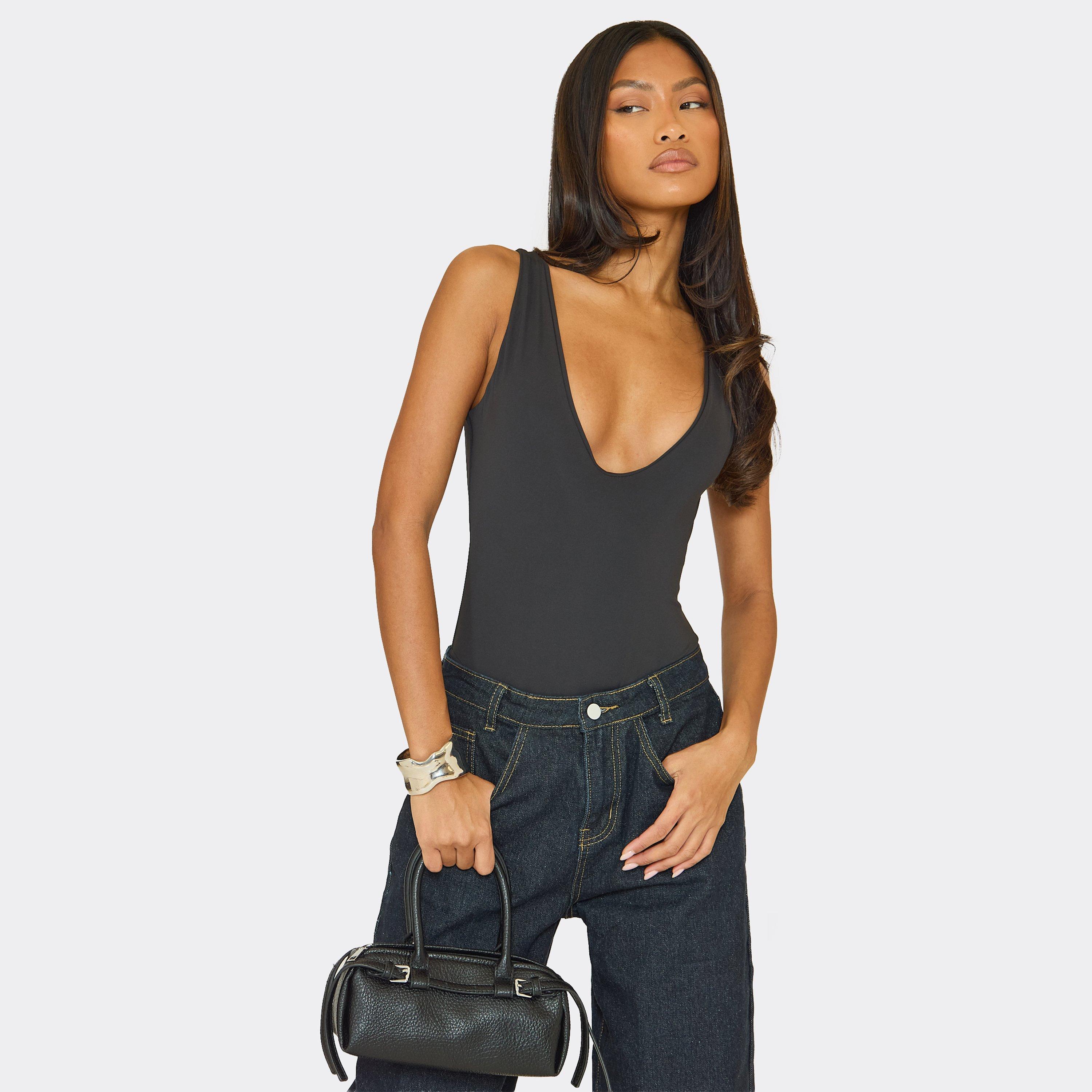 Plunge Sculpted Bodysuit In Black, Women's Size UK 4