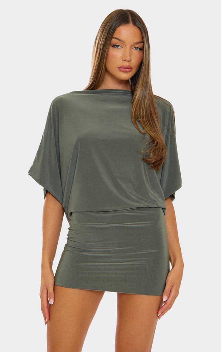 sage green off the shoulder ruched bodycon dress Modal Asymmetric Ruched Maxi Dress in Sage Green - XXL