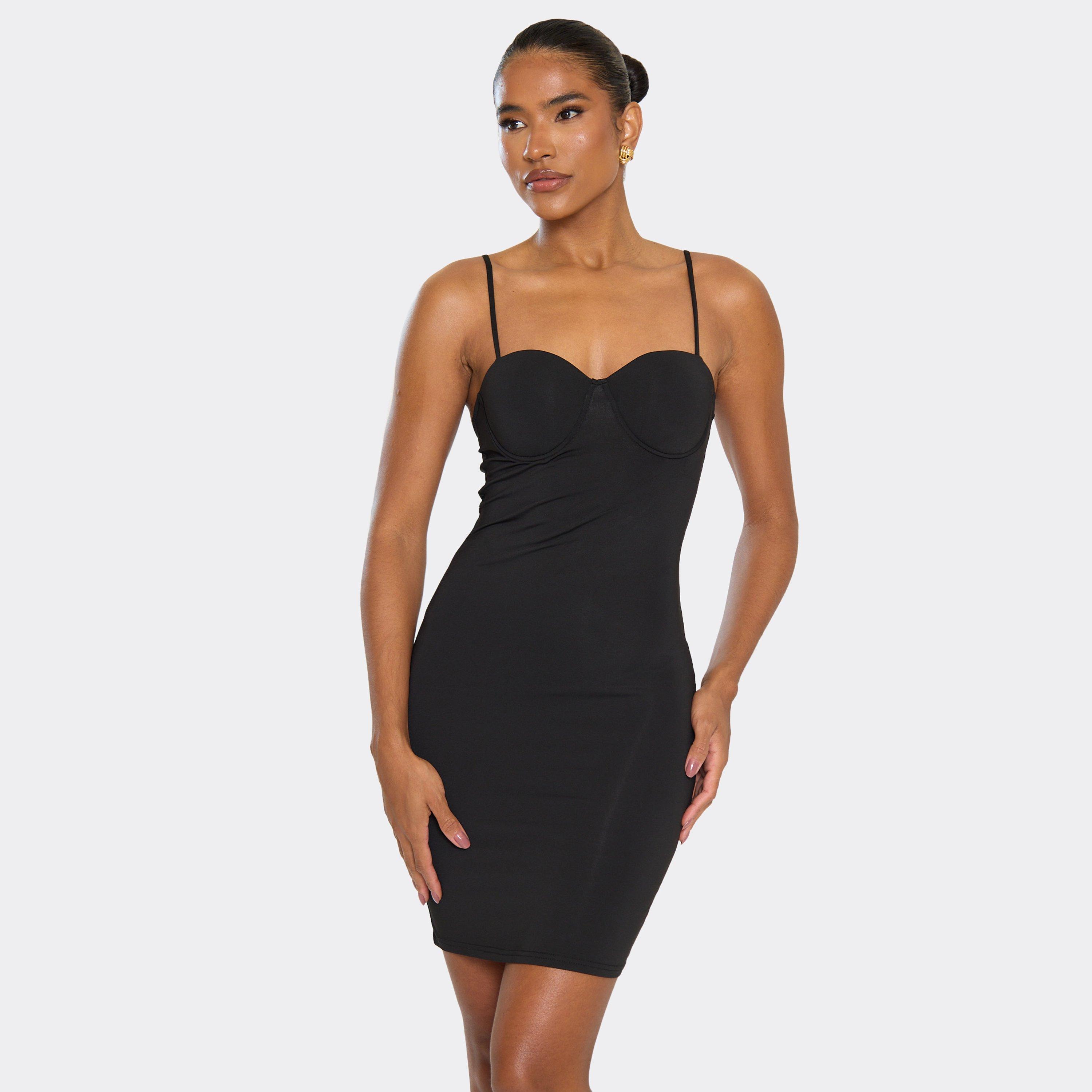 Underwire Sculpt Detail Mini Dress In Black, Women’s/L