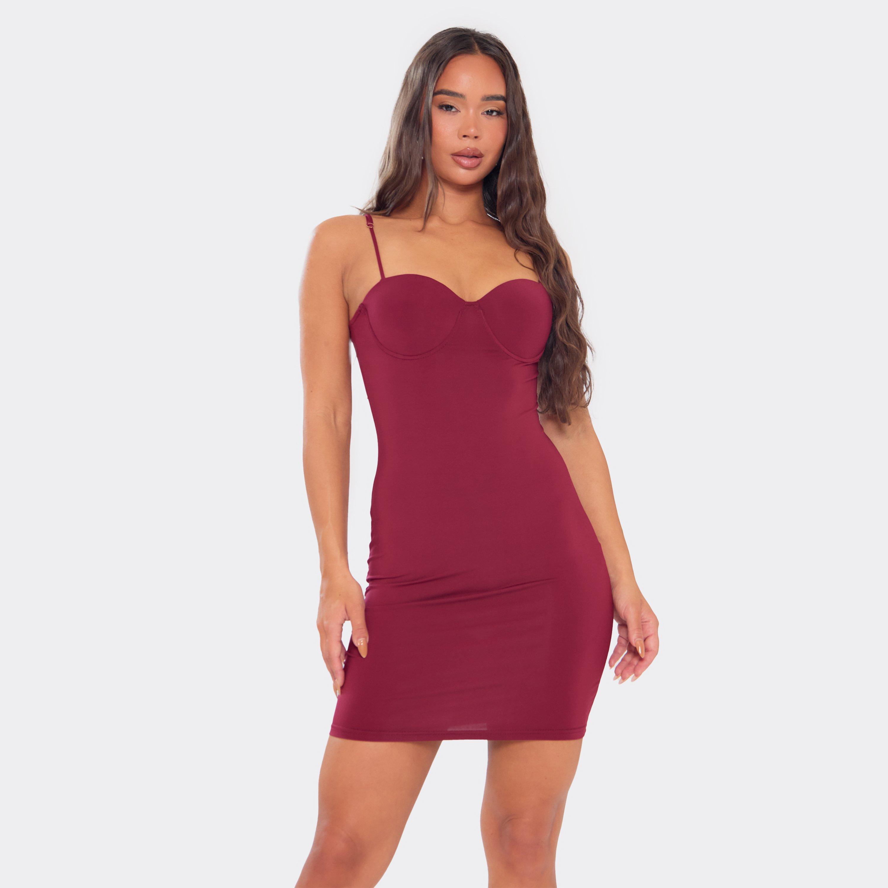 Underwire Sculpt Detail Mini Dress In Burgundy, Women’s/L