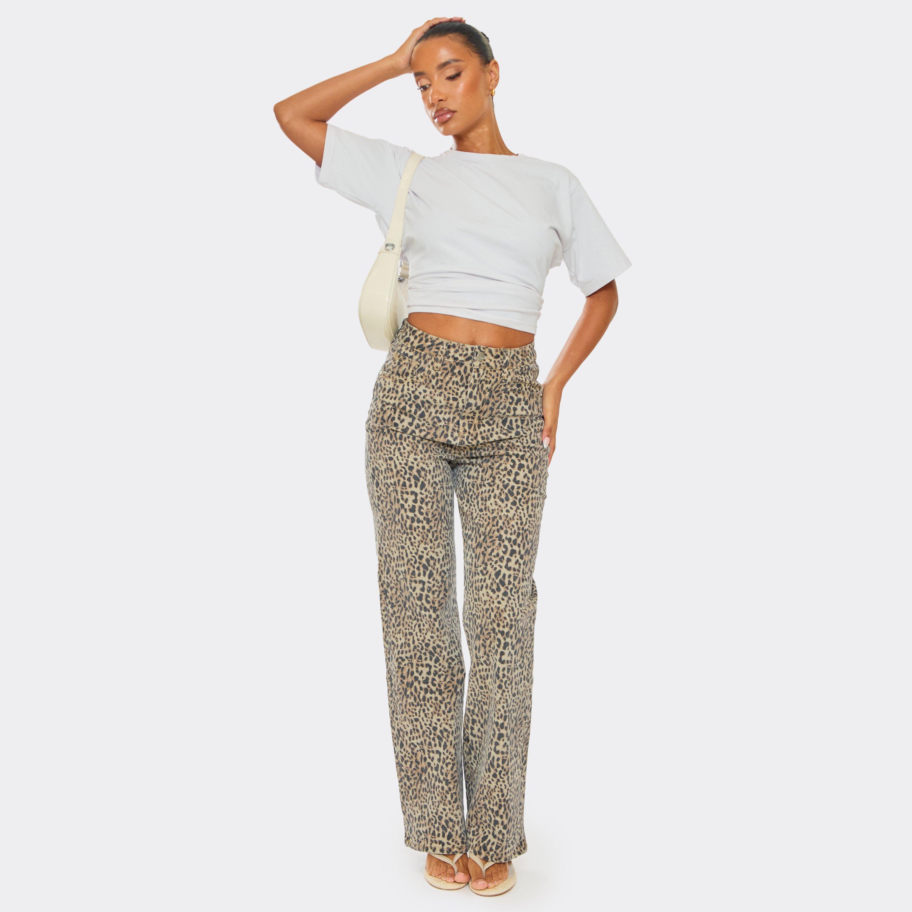 High Rise Straight Leg Jeans In Brown Leopard Print Denim, Women’s