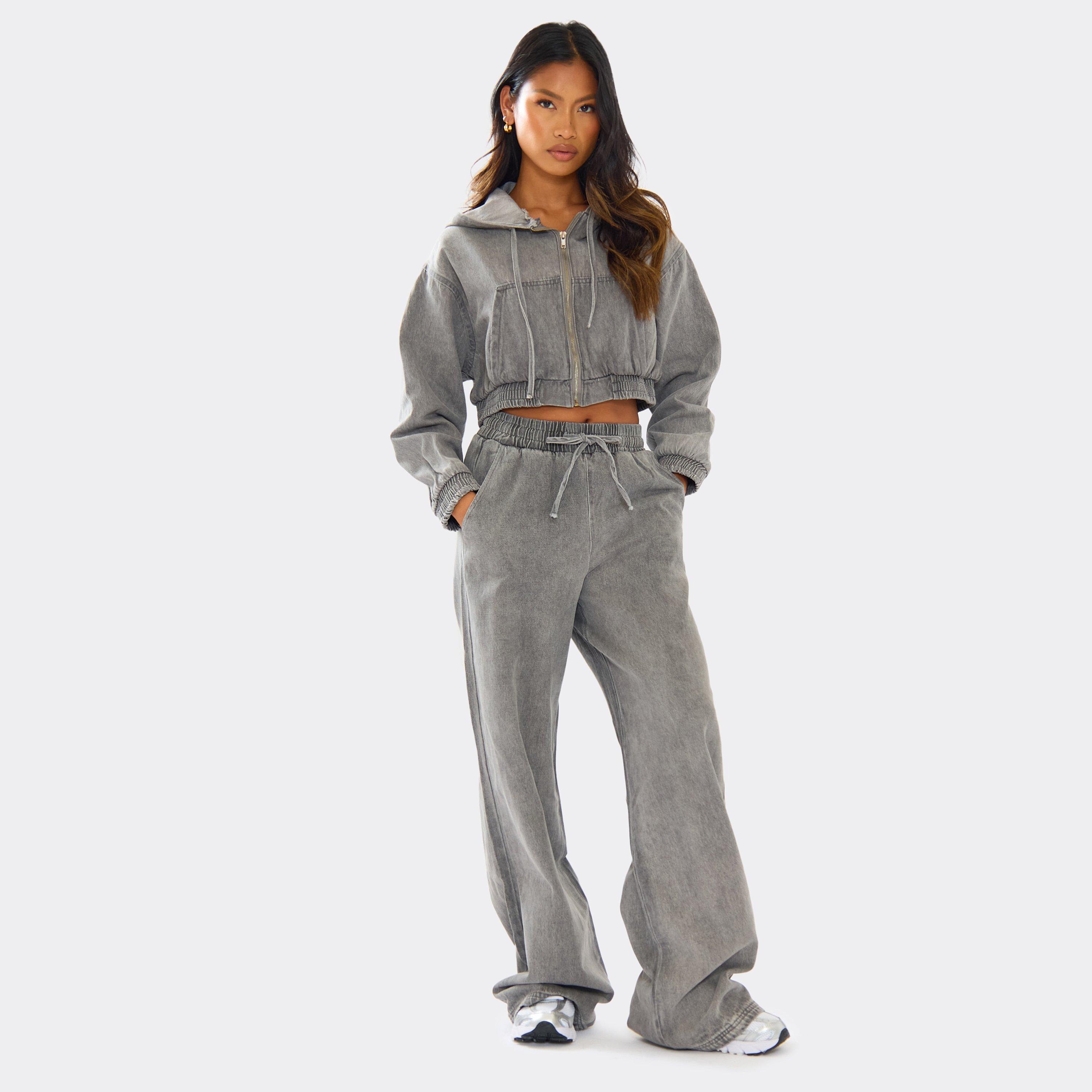 Drawstring Waist Jogger In Washed Grey Denim, Women’s