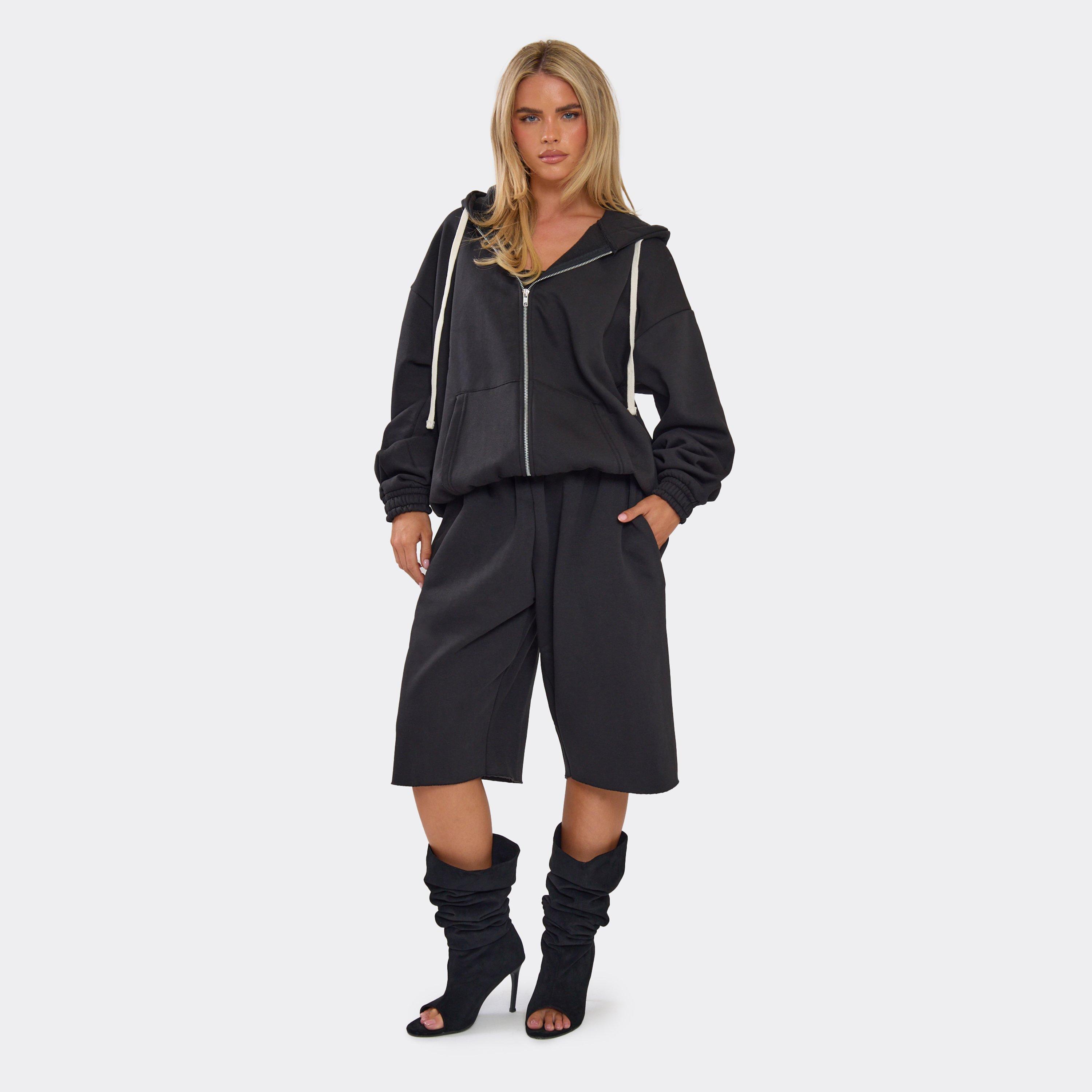 Drawstring Waist Sweat Jorts In Black, Women’s