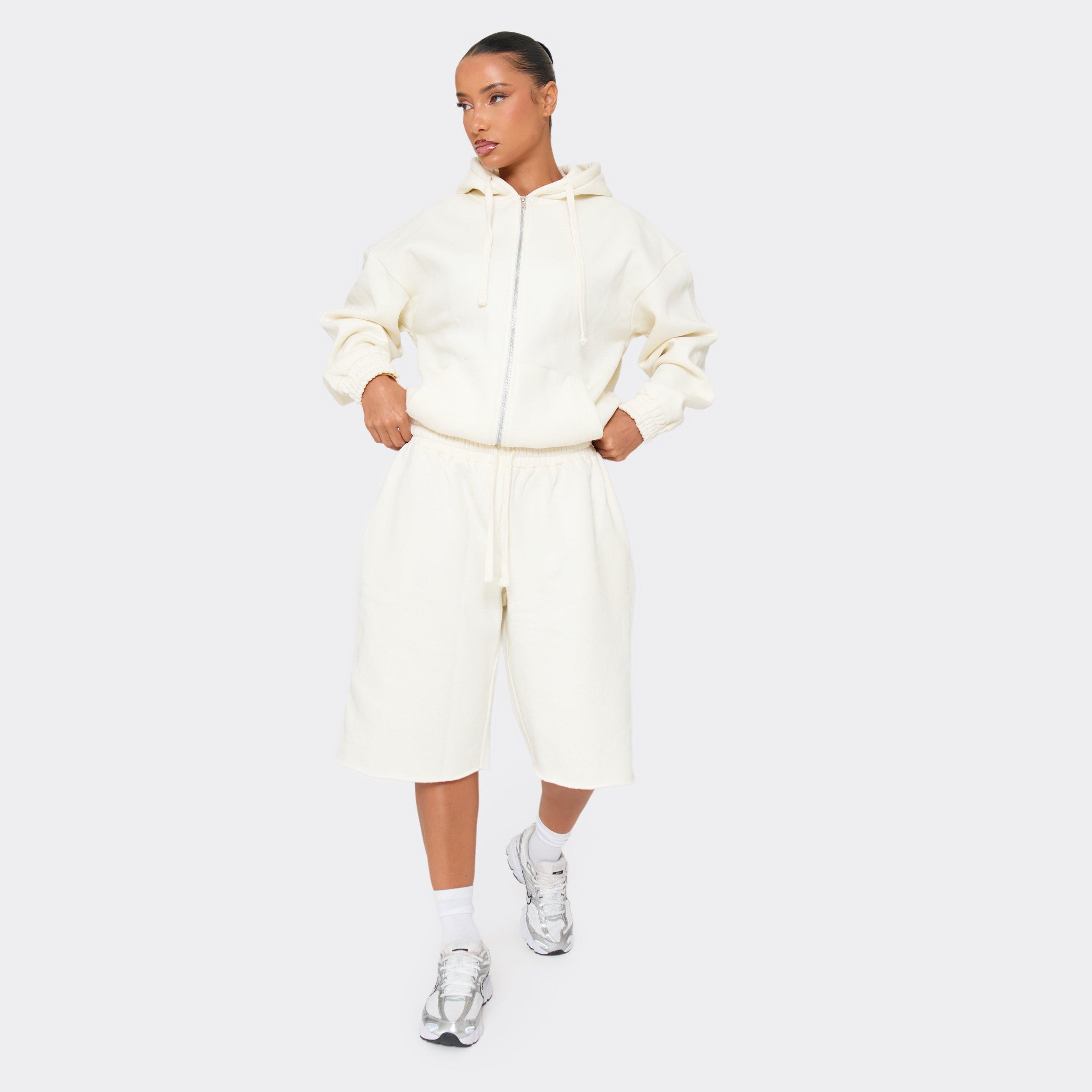 Low Rise Drawstring Waist Sweat Jorts In Cream, Women’s