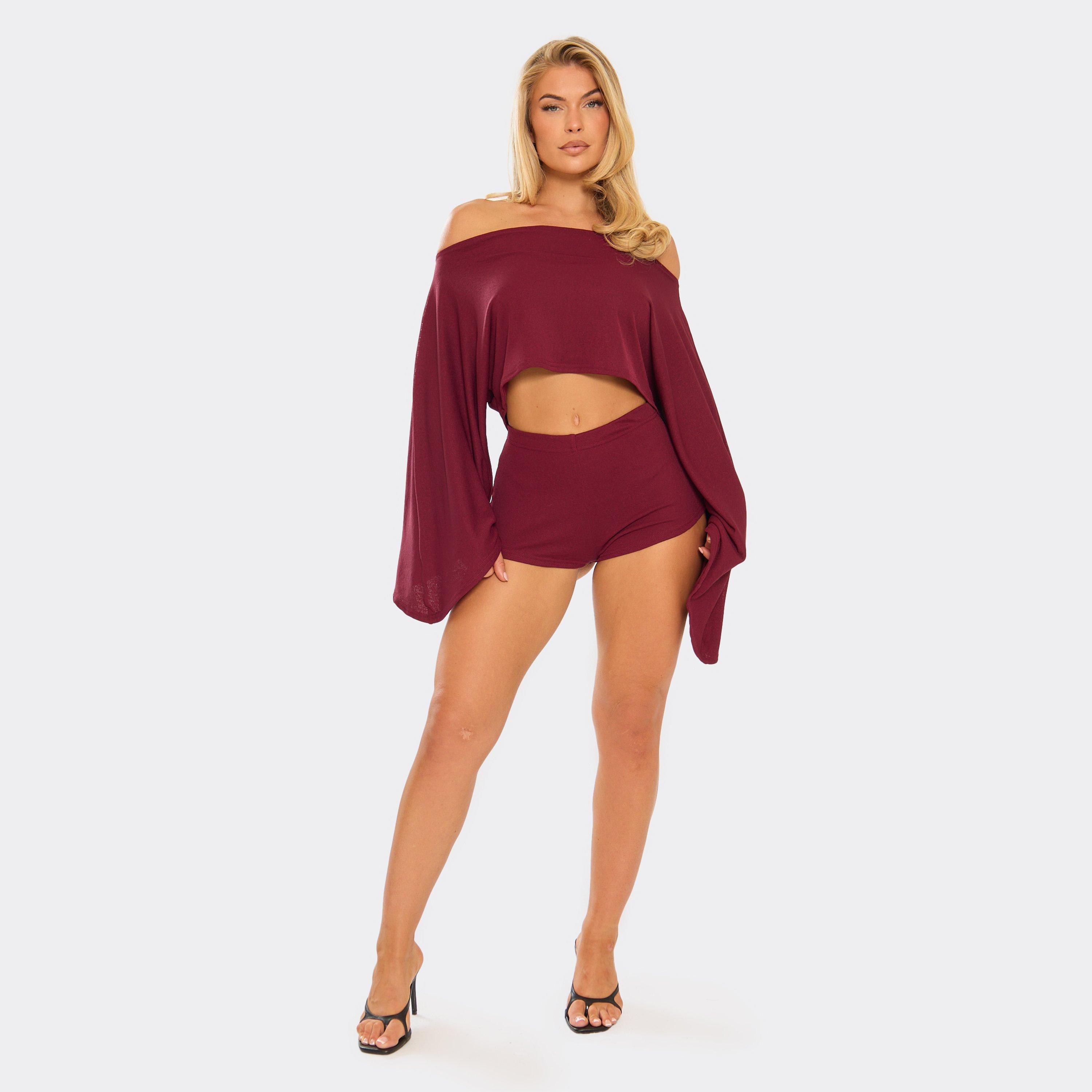 Low Rise Hot Pants In Burgundy, Women's Size UK 12