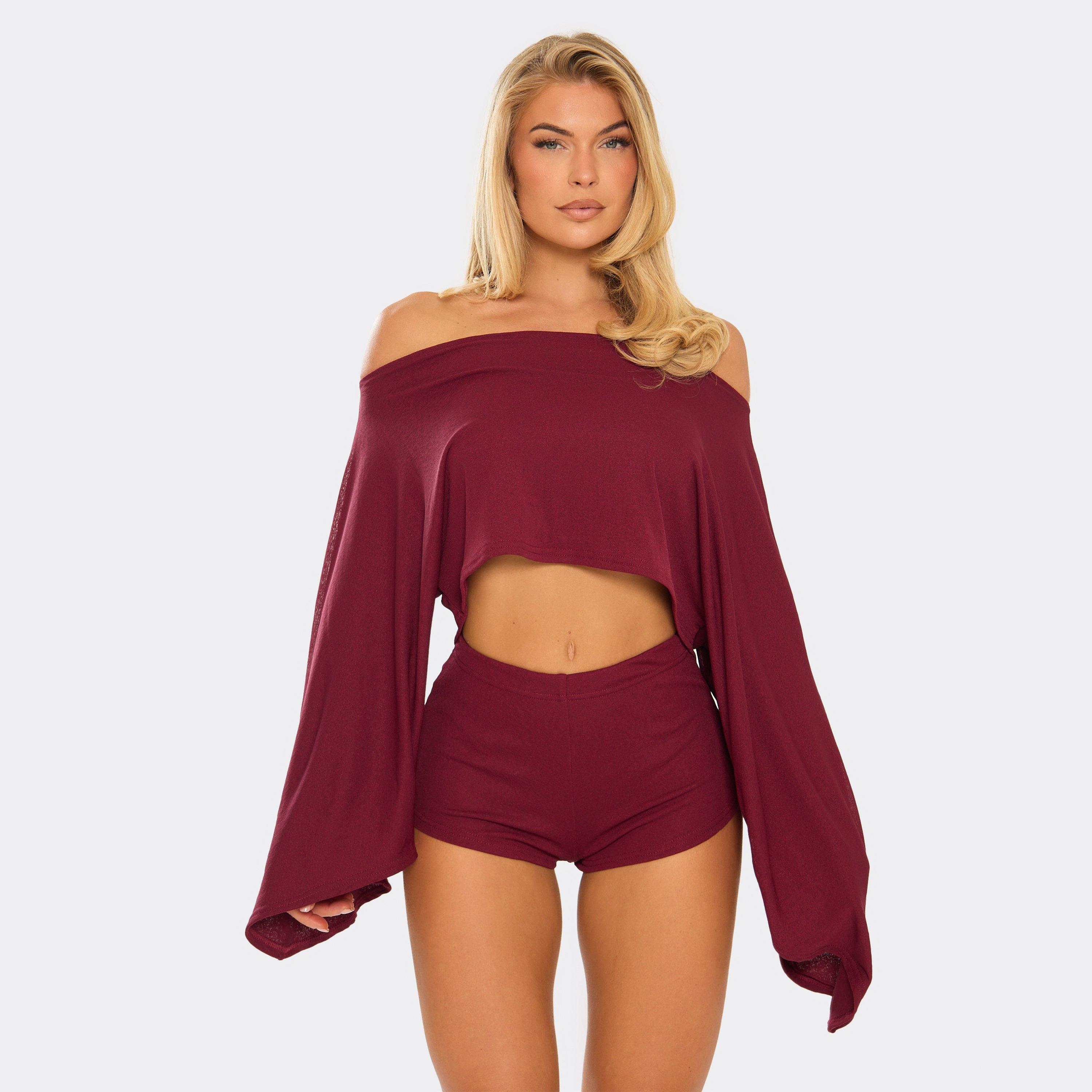 Long Sleeve Cape Top In Burgundy, Women's Size UK 14