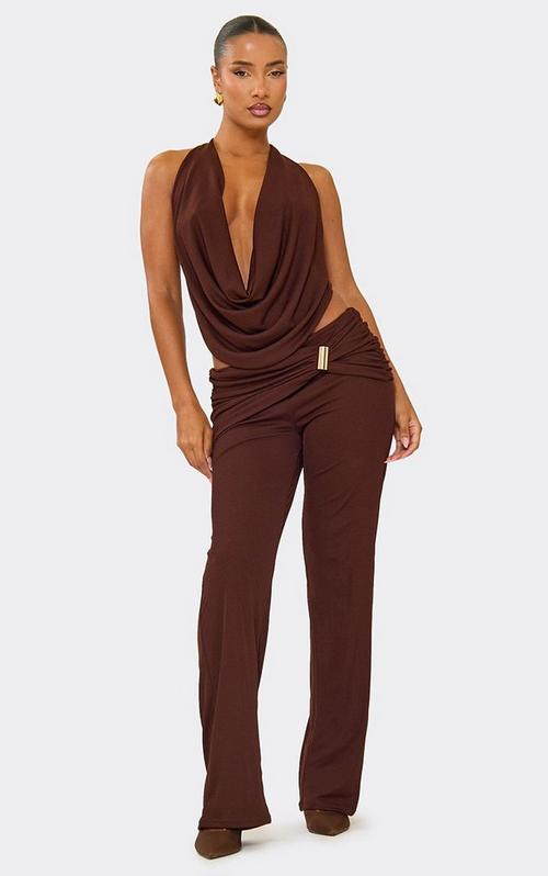 Mid Rise Capri Trousers In Brown Faux Suede | EGO US | EGO