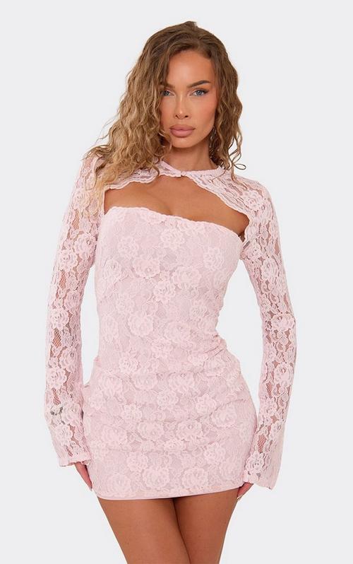 Long Sleeve Bardot A Line Mini Dress In White Lace | EGO US