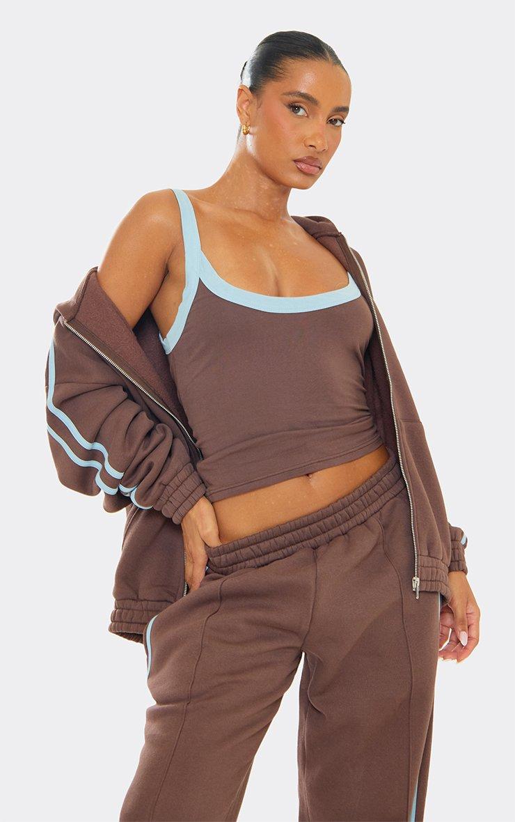 Scoop Neck Contrast Detail Cami Top In Brown