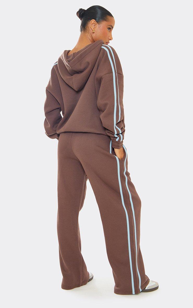 Low Rise Contrast Side Stripe Straight Leg Joggers In Brown
