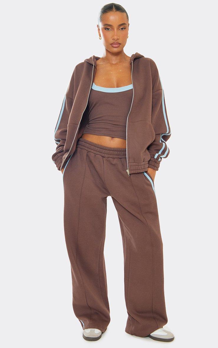 Low Rise Contrast Side Stripe Straight Leg Joggers In Brown