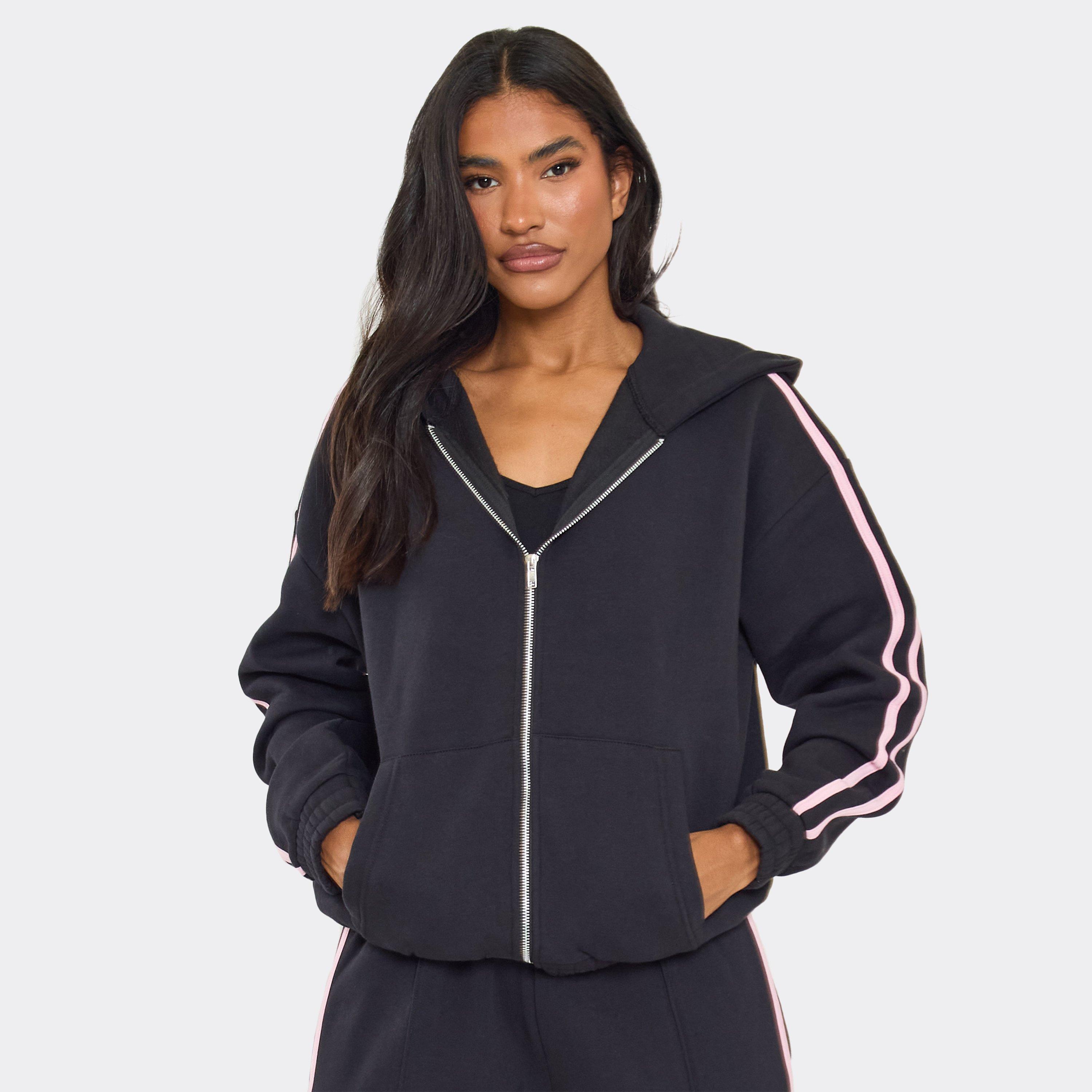 Oversized Contrast Stripe Side Detail Hoodie In Dark Navy, Women’s