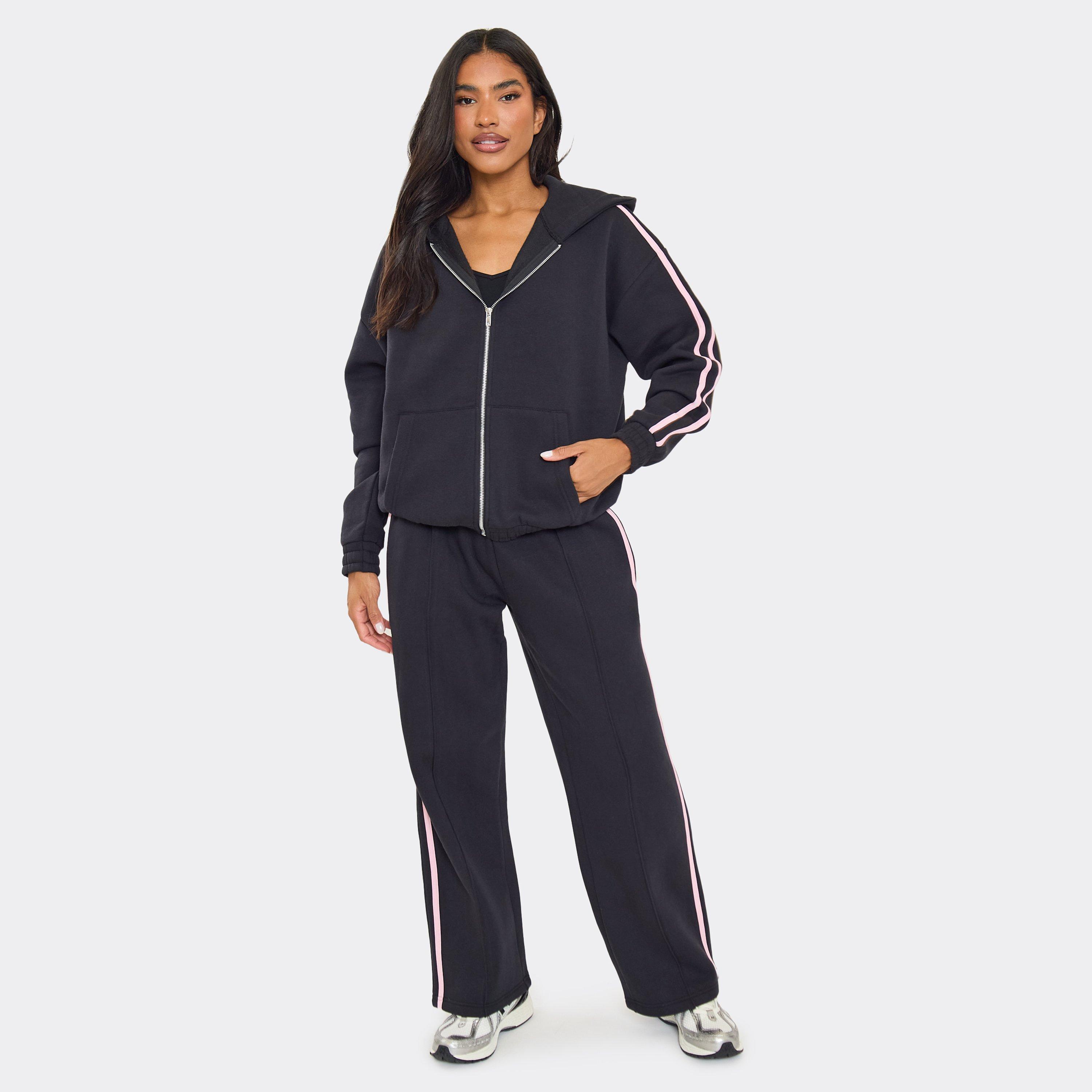 Oversized Mid Rise Contrast Stripe Straight Leg Joggers In Dark Navy, Women’s