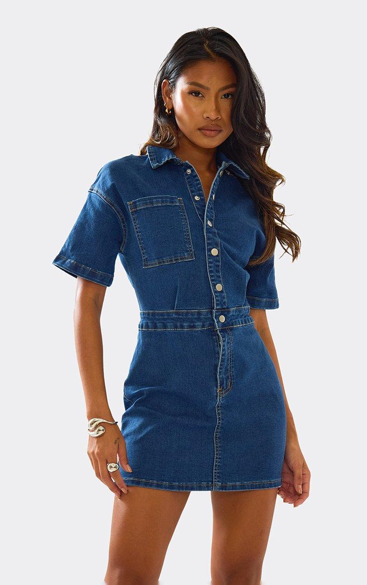 midi women's denim dress Women's Eleanor Denim Midi Shirtdress with Tie Waist Wash Lab washlabshop