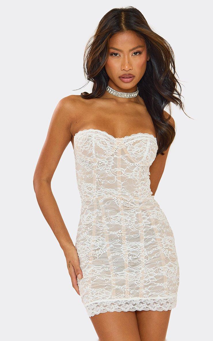 knee length dresses for ladies Corset Lace Wrap Mini Dress Small / Ivory