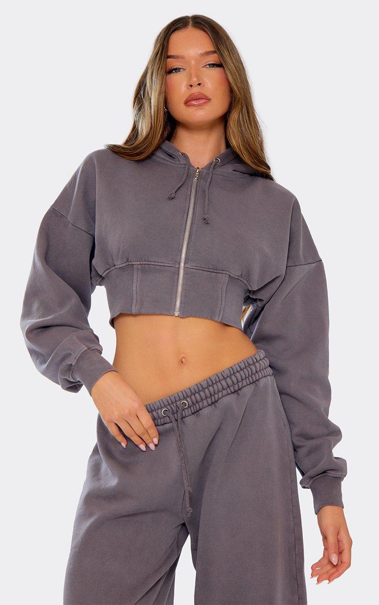 CROPPED HEAVY HOOD 【最終値下げ】 Gray Cropped Full Zip Hoodie – On Sale Now with Up to 71% Off