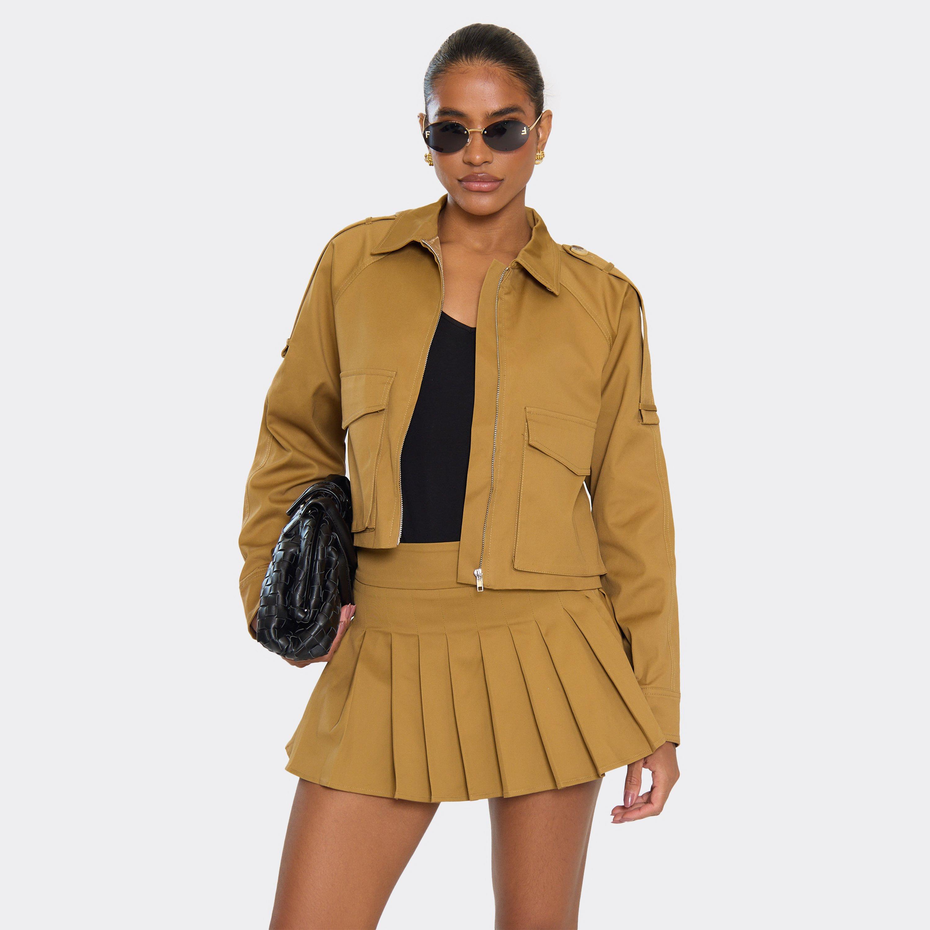 Cargo Pocket Front Oversized Jacket In Stone Twill, Women’s