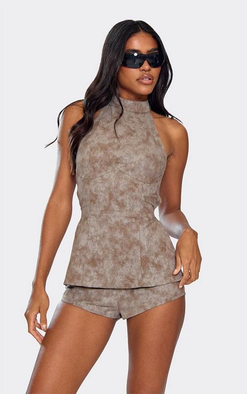 High Neck Zip Front Open Back Top In Stone | EGO US | EGO