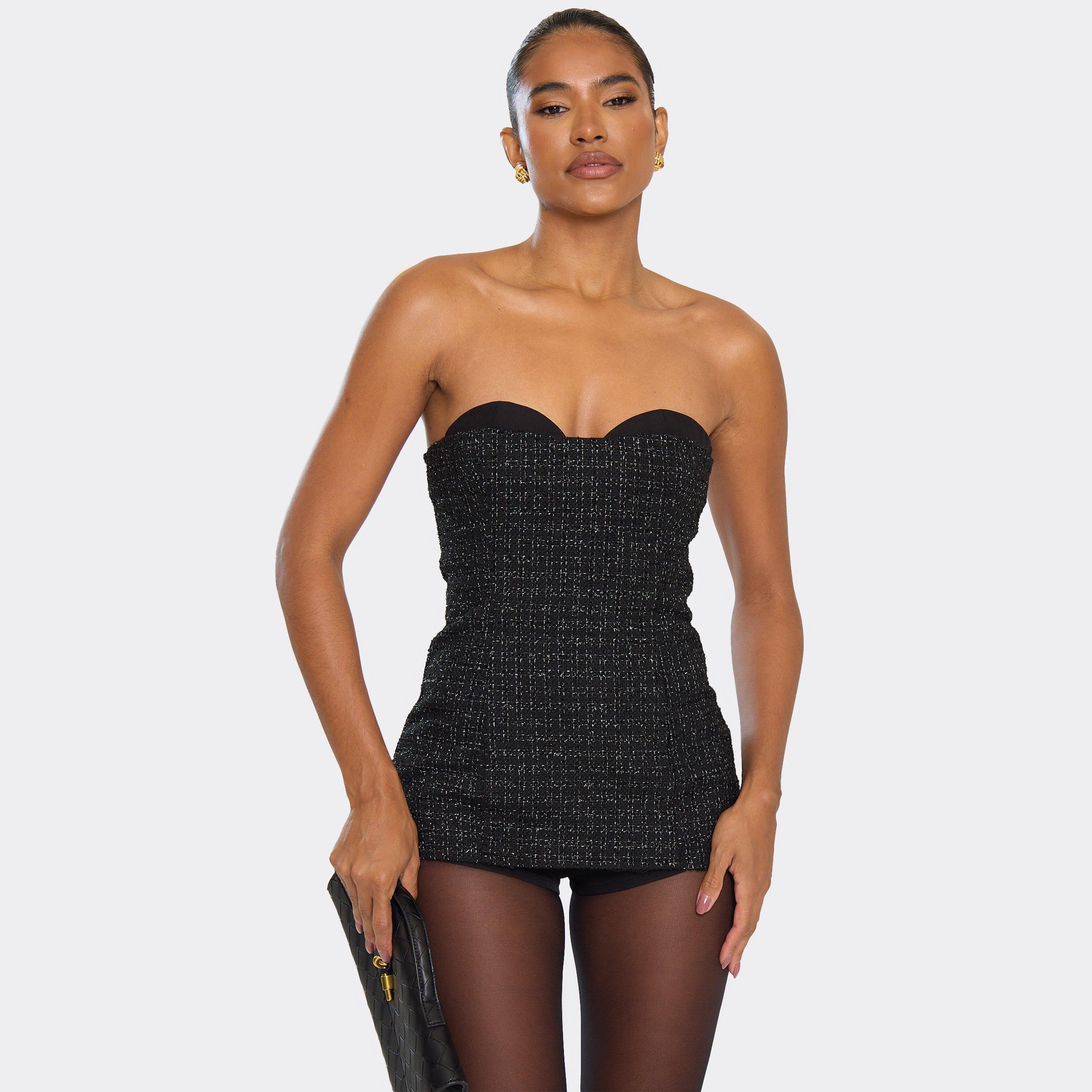 Image of Bandeau Cup Detail Micro Playsuit In Black, Women's