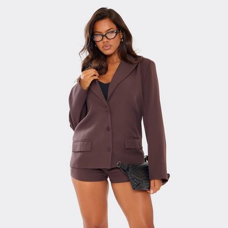 Long Sleeve Pocket Detail Oversized Blazer In Chocolate Brown, Women's Size US